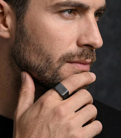 King Ring 10mm Seal Rings – Sand Surface Stainless Steel Bands for Men – Designed in USA - color: Black