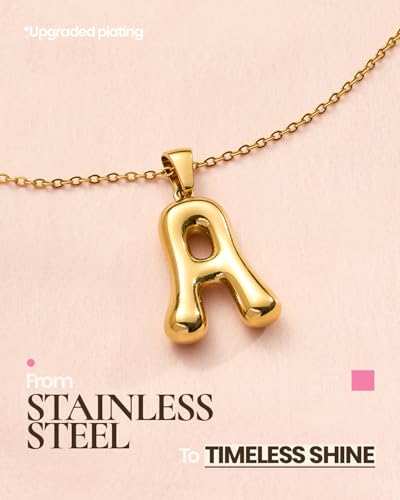 DoDoBeads Stainless Steel Initial Necklace, Waterproof 18K Gold Plated Necklace, Non-Tarnish Chunky Monogram Jewelry Gifts for Women, Mothers Day Gift - style: A.