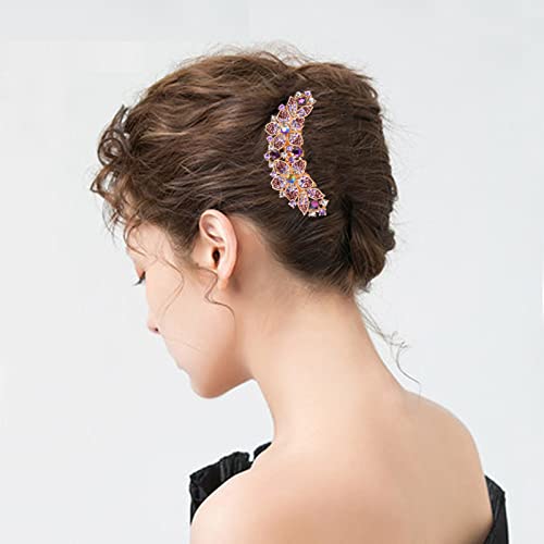 Women Rhinestone Inlaid Flower Hair Comb Hairpin Barrette Accessory,Also Perfect Mother's Day Gifts for Mom (Purple) - color: Purple