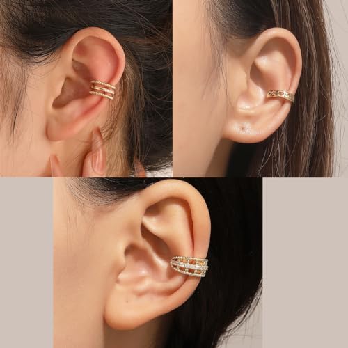 Rnivida 14K Gold Plated Ear Cuffs Single and Multi Band Earring Non Piercing,Various Styles Ear Wraps Earring,3Pcs,5Pcs - color: Gold-5Pcs