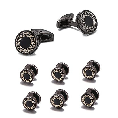 Cufflinks, Black Cufflink Stud 8 Pcs Set Tuxedo Collar Stud 15mm