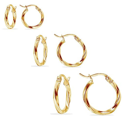 Hoops & Loops 925 Sterling Silver Twisted Hoop Earrings for Women - Hypoallergenic 14K Gold, Rose Gold, Black Flash Plated 2mm Thin Twist Design Round Click-Top Hoops, 15/20/25/30/35/40/50/60mm - color: 15,20,25mm - Gold