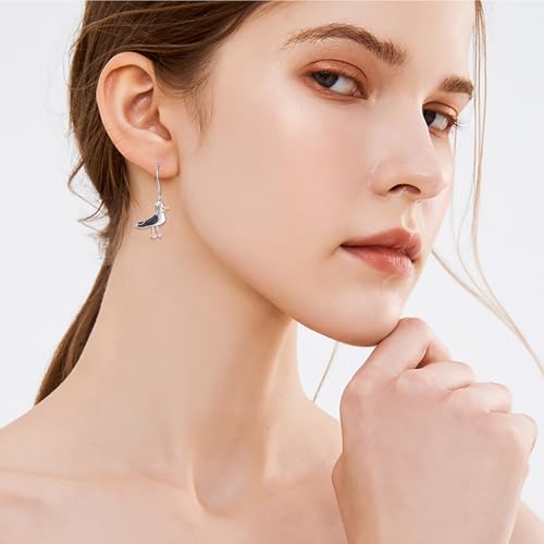 S925 Sterling Silver Cute Bird Earrings for Women Jewelry - color: White-Seagull