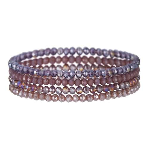 Boho Colorful Stackable Crystal Glass Beads Stretch Bracelets Multilayered Bracelets for Women Bohemian Jewelry - color: Purple 4pcs