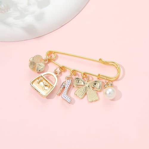 PHAETON 10PCS Elegant Retro Women Brooch Pin with Butterfly Bow, High-heel Shoes, Handbag, Flower, Pearl Pendant for Women Girls Gift