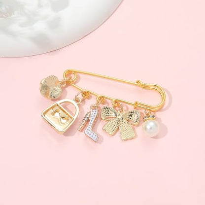 PHAETON 10PCS Elegant Retro Women Brooch Pin with Butterfly Bow, High-heel Shoes, Handbag, Flower, Pearl Pendant for Women Girls Gift