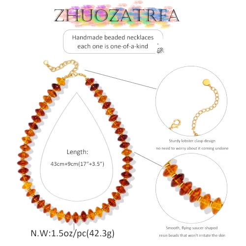 Resin Chunky Beaded Necklace for Women,Vacation Jewelry | Acrylic Beads,Boho Summer Beach Handmade Jewelry,Trendy Bold Statement Beaded Necklace,Birthday Gift for Women - color: Amber