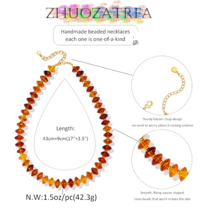 Resin Chunky Beaded Necklace for Women,Vacation Jewelry | Acrylic Beads,Boho Summer Beach Handmade Jewelry,Trendy Bold Statement Beaded Necklace,Birthday Gift for Women - color: Amber