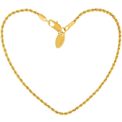 LIFETIME JEWELRY 1mm Rope Chain Bracelet for Women Men Teen 24k Real Gold Plated - color: Gold, size: 6.5 inches