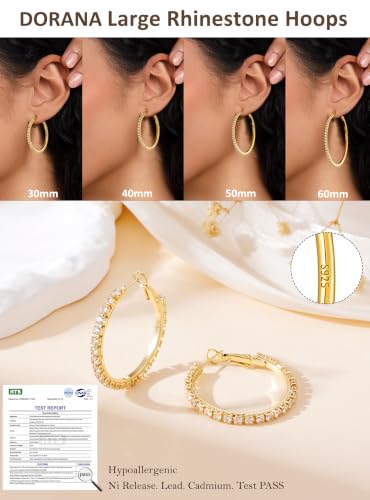 3mm 925 Sterling Silver Big Cubic Zirconia Hoop Earrings for Women Large Rhinestone Hoop Earrings 14K Gold Plated Hypoallergenic Lightweight 30mm/40mm/50mm/60mm - color: Gold-30mm