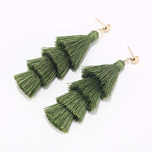 BaubleStar Bohemian Layered Tassel Drop Earrings for Women | Lightweight Statement Party Festival Jewelry - color: Green