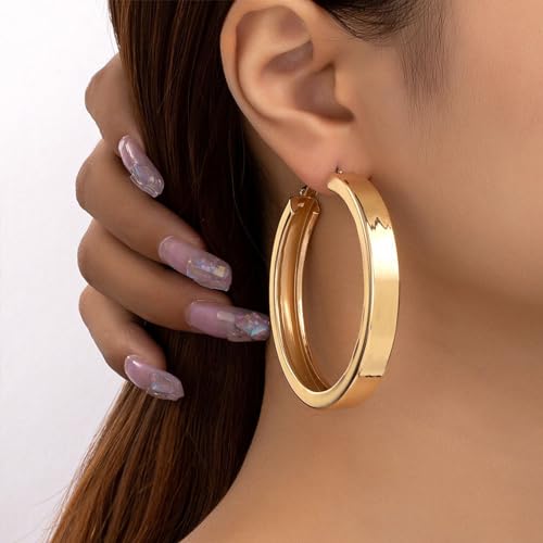 Large Hoop Earrings for Women Lightweight Chunky Earrings | Big Hoop Earrings for Women Chunky Jewelry 70s Outfits for Women - style: Hoop-G-01