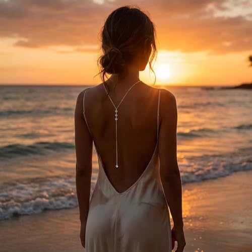 Rhinestone Back Chain Necklace for Women, Bridal Wedding Backdrop Body Jewelry, Pearl Shoulder Back Chain for Backless Dress, Bikini, Prom Evening Party Accessories