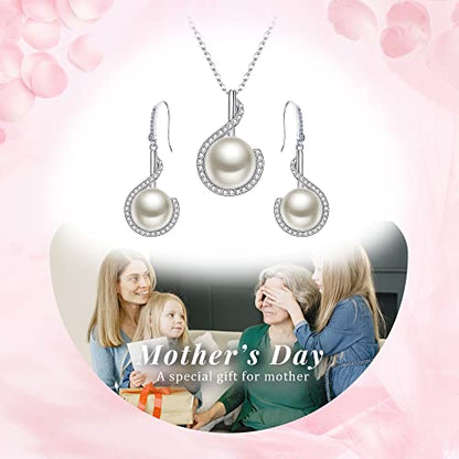 EleQueen 925 Sterling Silver CZ Freshwater Cultured Pearls Bridal Pendant Necklace Earrings Wedding Jewelry Sets, Valentine's Day/Mother's Day/Christmas Gift - style: Bridal Pearl Necklace Earrings