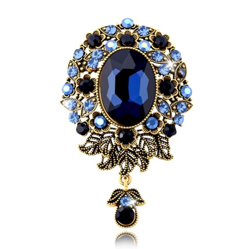 Elegant Floral Bouquet Brooch for Women Bridesmaid Pins Flower Brooches Floral Lapel Pin for Dress Suit Collar with Flowers Say Greeting Cards - color: Blue Gem