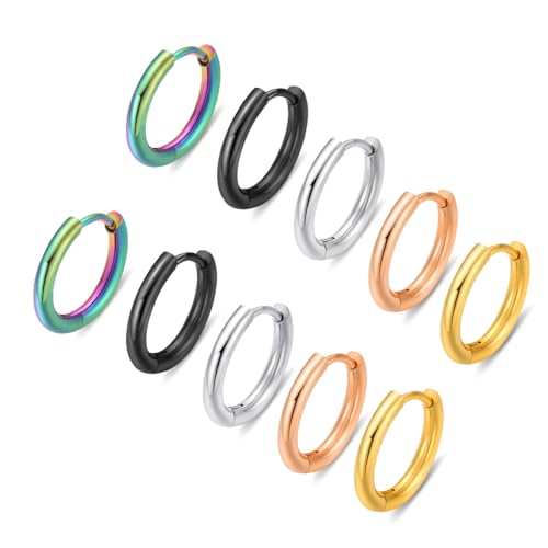 316L Surgical Steel Huggie Hoop Earrings | Dainty Pave Cubic Zirconia Cartilage Tiny Earring for Sensitive Ears Hypoallergenic Lightweight for Women Men - style: 5 colors,20G*8mm