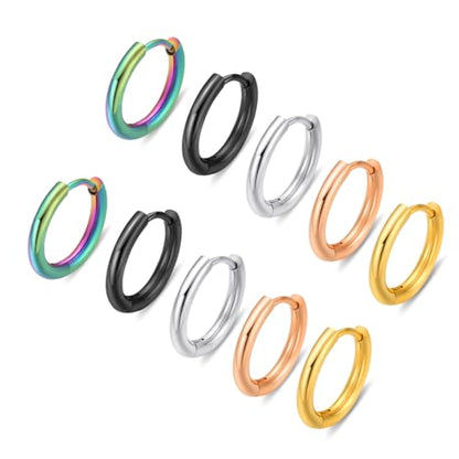 316L Surgical Steel Huggie Hoop Earrings | Dainty Pave Cubic Zirconia Cartilage Tiny Earring for Sensitive Ears Hypoallergenic Lightweight for Women Men - style: 5 colors,20G*10mm