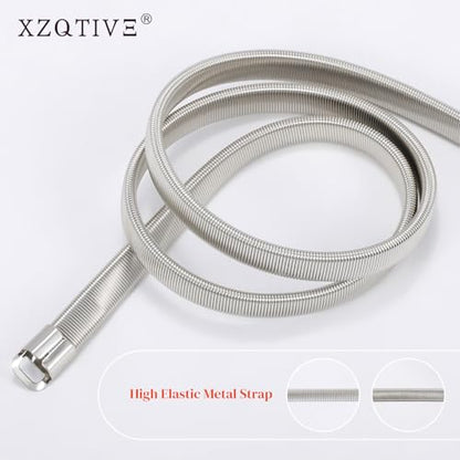 XZQTIVE 2 Pieces Women Skinny Metal Chain Waist Belt Stretchy Saree Cinch Belt for Dress Gold Sliver - color: 00 Smooth-gold/Silver, size: Fit waist 26-29 in