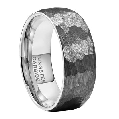 TUTISS 6mm 8mm Silver/Black/Gold/Rose Gold Hammered Tungsten Rings for Men Women Couple Fashion Jewelry Engagement Wedding Bands Domed Matte Finish Comfort Fit - color: 8mm Silver Tungsten