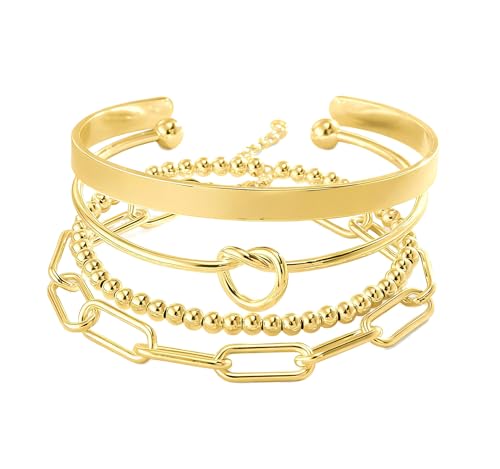 Gold Bracelets Stack Jewelry for Women Non Tarnish Waterproof | 14K Gold Plated Bangle Cuff Bracelet Set Accessories - color: Gold, style: Style A