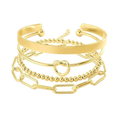 Gold Bracelets Stack Jewelry for Women Non Tarnish Waterproof | 14K Gold Plated Bangle Cuff Bracelet Set Accessories - color: Gold, style: Style A