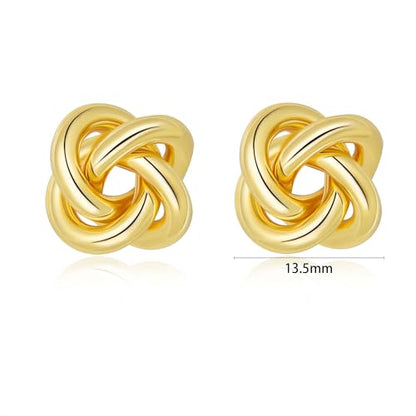 Love Knot Stud Earrings for Women Gold Plated Knot Earrings Geometric Twisted Statement Earrings Trendy Jewelry - color: Gold 13.5mm Knot