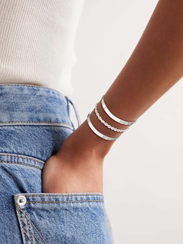 14K Gold Plated Stackable Bangle Bracelets for Women | Dainty Cuff Bracelets, Stackable for Women, Waterproof Bracelet Stack, Gold Jewelry Gifts Trendy Adjustable Accessories - color: 3-layer-A-Silver