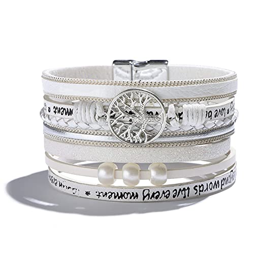 Long tiantian Boho Western Bracelets for Women Leather Wrap Bracelets Turquoise Bracelet Western Jewelry Country Concert Outfits - color: mama gift（white）