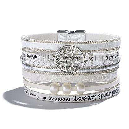 Long tiantian Boho Western Bracelets for Women Leather Wrap Bracelets Turquoise Bracelet Western Jewelry Country Concert Outfits - color: mama gift（white）