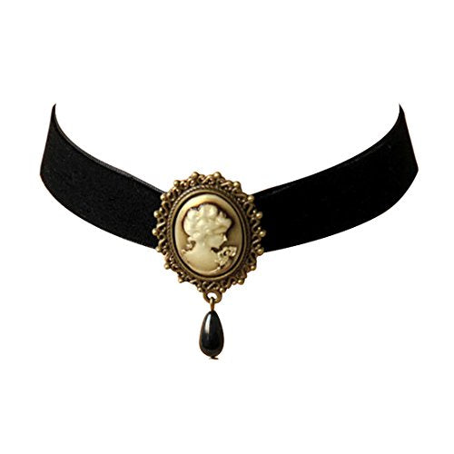 JJTZX Victorian Black Velvet Lace Choker Gothic Lady Cameo Necklace Gift for Her - style: Yellow Cameo