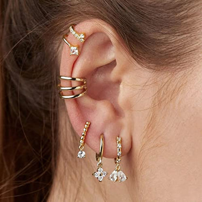 DAILY VIBES Cute Gold Mini Dangle Huggie Hoop Earrings for Women Trendy | 14K Gold Plated, Dainty Cubic Zirconia, Small Hoop Earrings with Charm Drop, Jewelry Gift for Women Ladies - color: Small Flower CZ