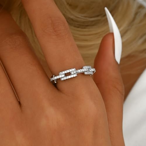 Adjustable Rings for Women 18K Gold Plated daisy Flower Butterfly Ball Cubic Zirconia Rings Dainty Open Stacking Ring - color: Hollow Out CZ-White Gold