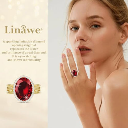 Linawe Costume Jewelry Adjustable Cocktail Ring for Women | Copper, Rhinestone, Cubic Zirconia, Oval, Fake Diamond, Crystal, Stone, Birthstone, Gemstone, Big, Chunky, Statement - color: Yellow Burgundy