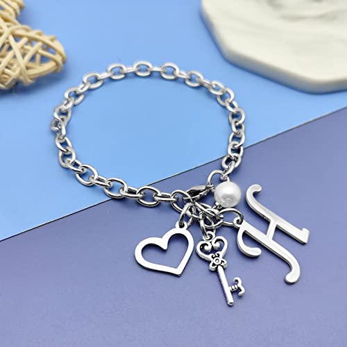Initial A-Z Bracelets Gift for Women Girls Stainless Steel Chain Bracelet 26 Alphabet Jewelry Gifts for Birthday Anniversary Letter Bracelet Monogram Gifts for Sister Friend Girlfriends Mom 8.26 Inch - color: H