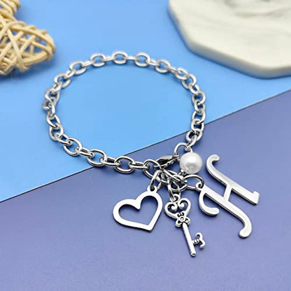 Initial A-Z Bracelets Gift for Women Girls Stainless Steel Chain Bracelet 26 Alphabet Jewelry Gifts for Birthday Anniversary Letter Bracelet Monogram Gifts for Sister Friend Girlfriends Mom 8.26 Inch - color: H