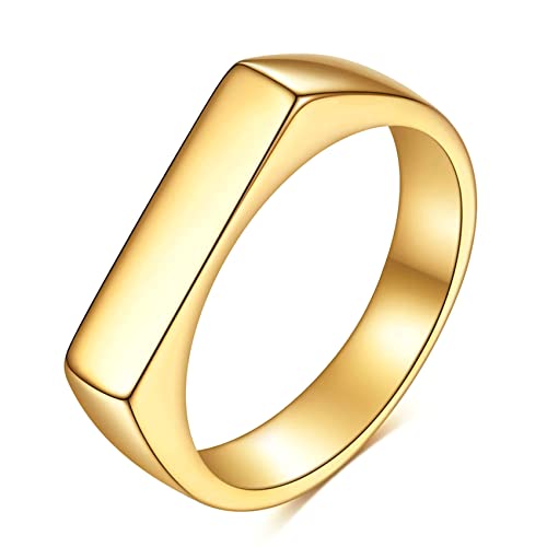 VQYSKO 14K Gold Plated Signet Ring | Statement Band Jewelry for Women - color: Rectangle Gold
