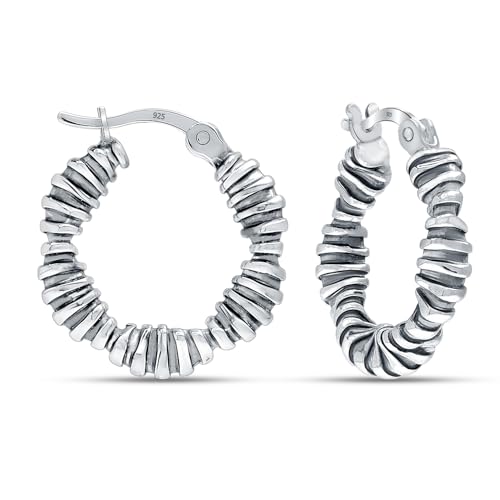LeCalla 925 Sterling Silver Hoop Earrings for Women | Bali-Style Italian Antique Click-Top Hoop Earrings | Lightweight Vintage Hoop Earring Jewelry Gifts for Women - color: Antique Hoops-08