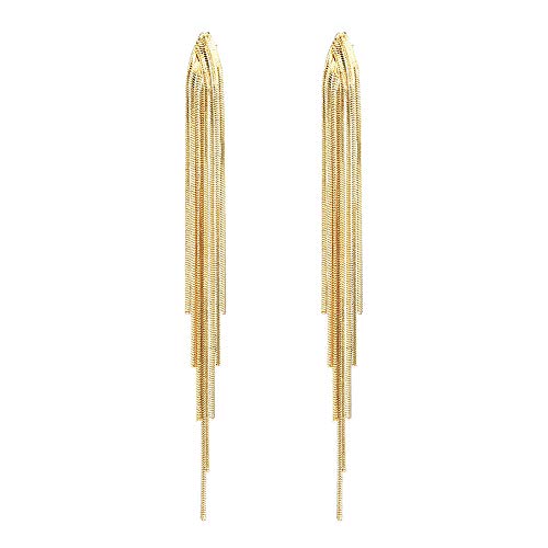FUTIMELY Gold Long Dangle Drop Earrings for Woman,Punk Sleek Metal Chain Tassel Earrings 70s/80s Disco Outfits Accessories Jewelry - color: 1：Gold