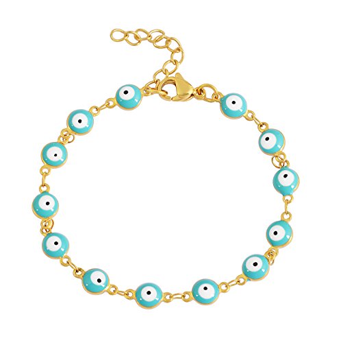 Women's Charm Enamel Evil Eye Protection Link Chain Bracelet - color: Gold,Turquoise