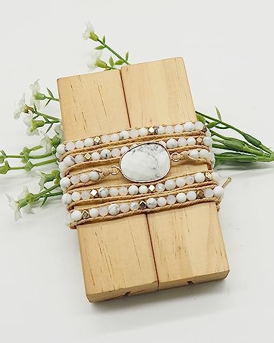 Bracelet for Women – Handmade Vegan Boho Natural Stone Layered Bracelet, Thailand Bohemian Stackable Beaded Wrap Bracelets, Summer Hippie Bracelet Stack, Fashion Jewelry Gifts - color: A26-Silky White