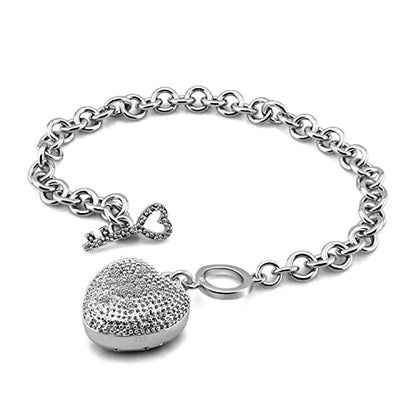 H&Beautimer 925 Sterling Silver Bracelet For Women's - Italian Handmade Rolo Chain 6.3, 6.7, 7.1, 7.5, 8 Inch - AAAAA CZ Zircon Heart/Lock Pendant Bracelet - Fine Jewelry - color: Heart Pendant, size: 7 inches