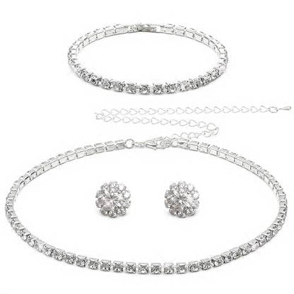 Silver Bridal Wedding Jewelry Set Necklace Earrings Bracelet,Silver | Elegant, Rhinestone, for Women, Bridesmaid, Bridal Wedding Jewelry Sets, Formal, Costume, Accessories