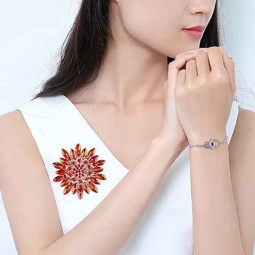 Rhinestone Sunflower Brooch Pin Red Pink Flower Brooch Stylish Crystal Brooch Elegant Clothing Hat Bag Accessories Jewerly for Women - color: red
