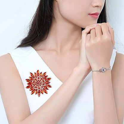 Rhinestone Sunflower Brooch Pin Red Pink Flower Brooch Stylish Crystal Brooch Elegant Clothing Hat Bag Accessories Jewerly for Women - color: red