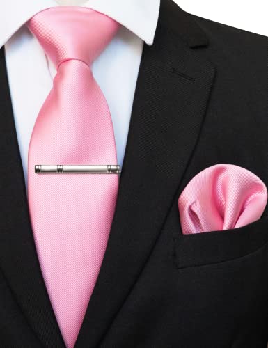 JEMYGINS Solid Color Formal Necktie and Pocket Square Tie Clip Sets for Men - color: Blush Pink