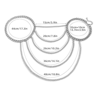 WeeH Shoulder Necklace Chain Body Jewelry Layered Shoulder Jewelry Accessory at Party Beach Summer Holidays Halloween Costume - color: Silver