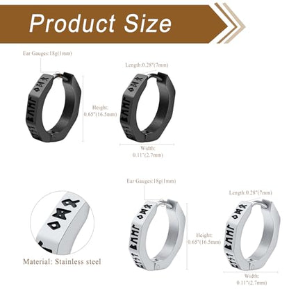 Aroncent 2-8Pcs Womens Mens Huggie Hoop Triangle Earrings Viking Runes Stainless Steel Ear Stud Novelty Black/Gold/Silver - color: F-Viking Geometric Earrings-2PCS
