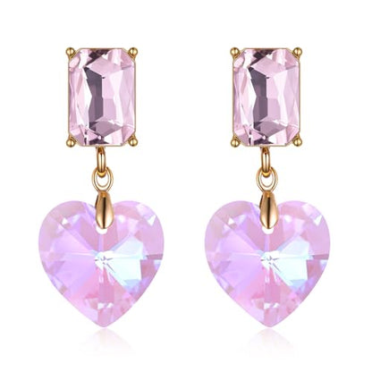 Crystal Heart Teardrop Dangle Earrings for Women Hypoallergenic Multicolor Cubic Zirconia Drop Earrings for Wedding Prom Party Daily Wear - color: Heartpink