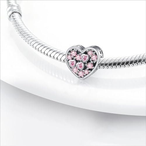 Charm for Bracelets and Necklaces, Heart Animals 925 Sterling Silver Bead Celestial Sun Moon Star Charms Jewelry Gift for Women Girls - color: Pink Heart Charm