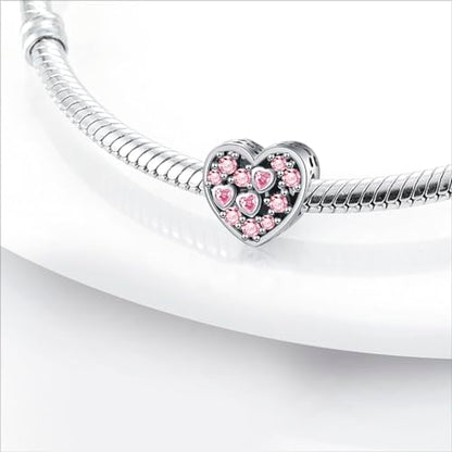 Charm for Bracelets and Necklaces, Heart Animals 925 Sterling Silver Bead Celestial Sun Moon Star Charms Jewelry Gift for Women Girls - color: Pink Heart Charm